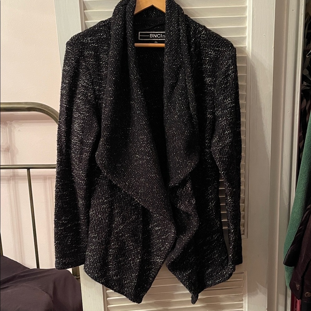 Black & White Open Front Flouncy Cardigan
